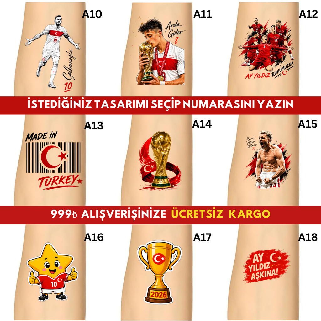Türkiye Milli Takımı Taraftar Dövmesi | Futbol Temalı Geçici Dövmeler