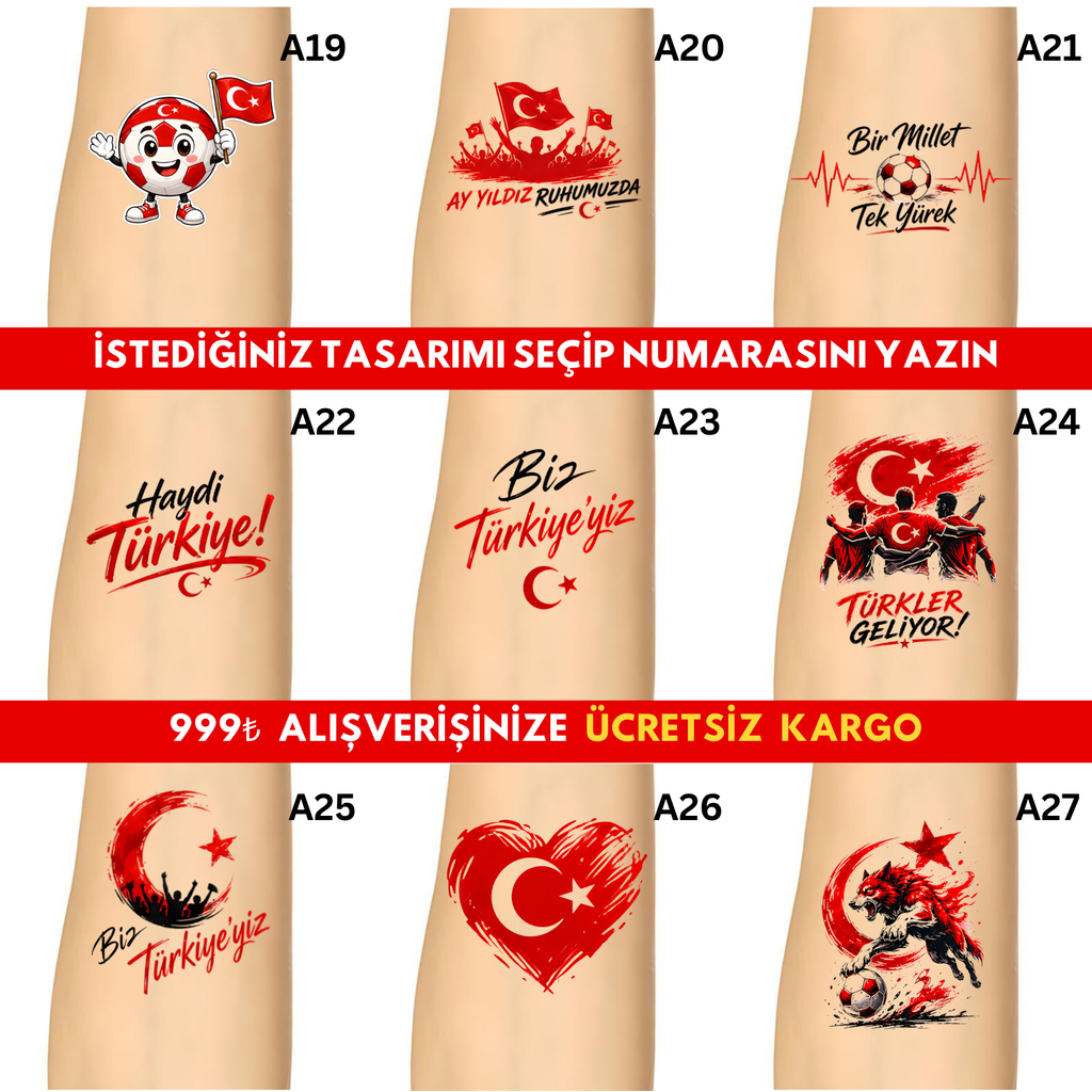 Türkiye Milli Takımı Taraftar Dövmesi | Futbol Temalı Geçici Dövmeler