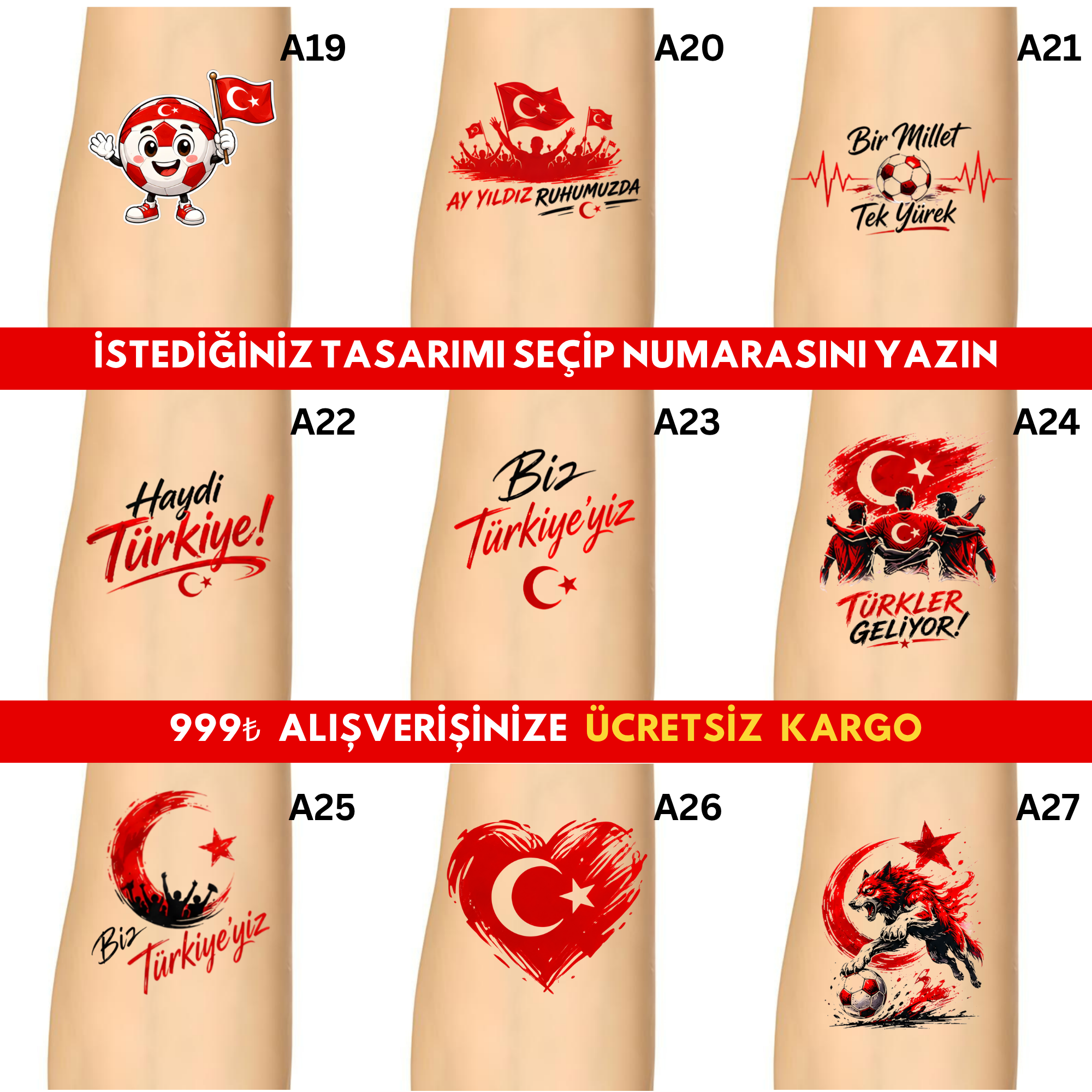Türkiye Milli Takımı Taraftar Dövmesi | Futbol Temalı Geçici Dövmeler
