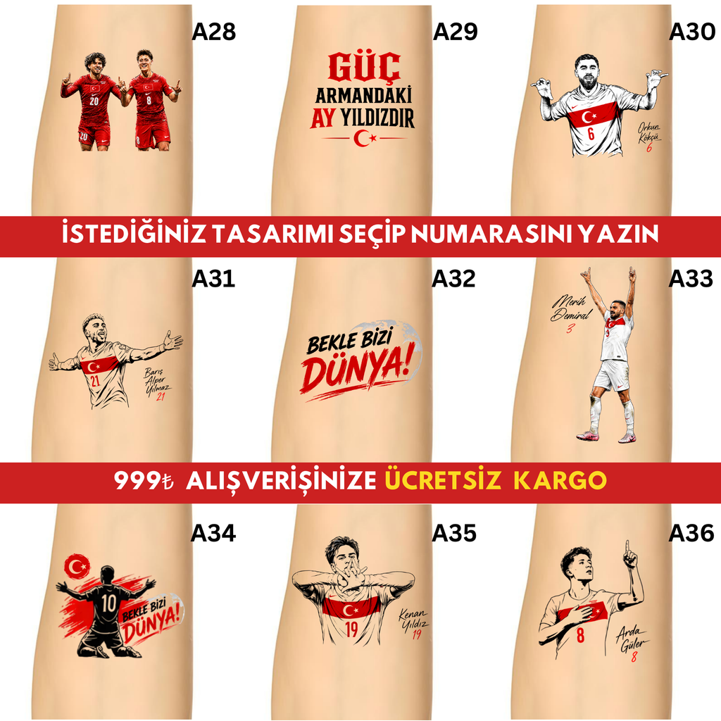 Türkiye Milli Takımı Taraftar Dövmesi | Futbol Temalı Geçici Dövmeler